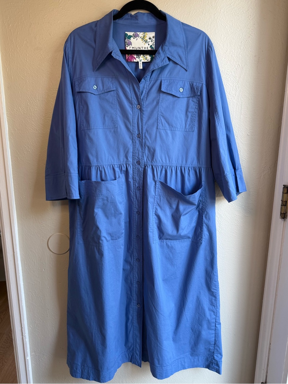 Munthe Blue Button-Front Midi Shirt Dress